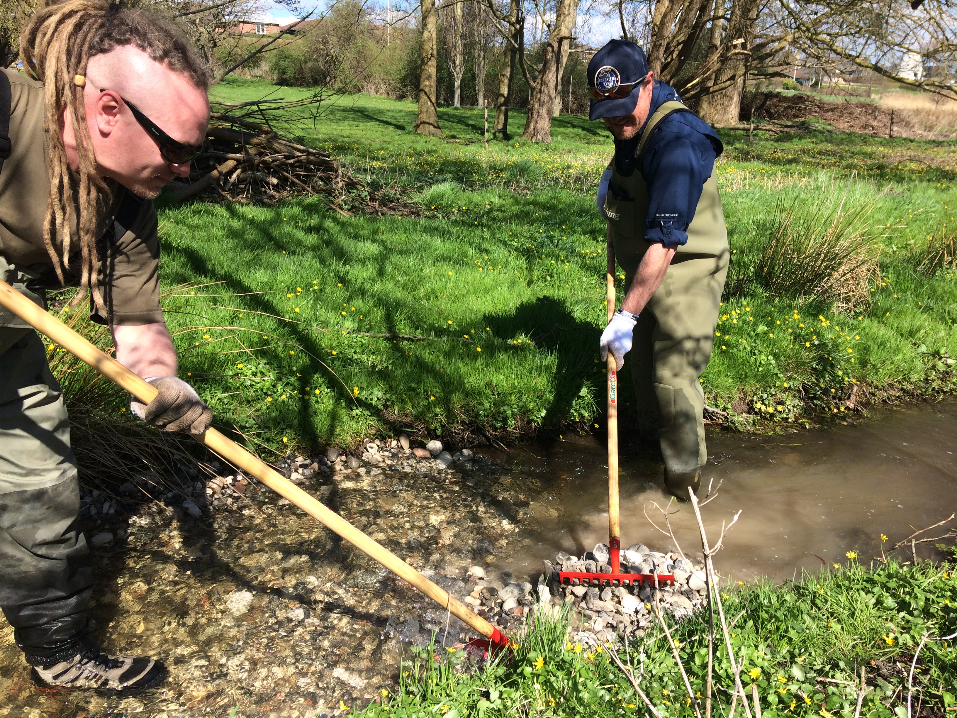 Vandpleje Fyns ”grusbande” er i gang med at give havørrederne bedre muligheder for at yngle, her i Vandløb fra Egense