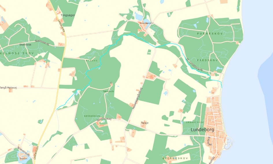 Kort over vandområdet i Tange Å