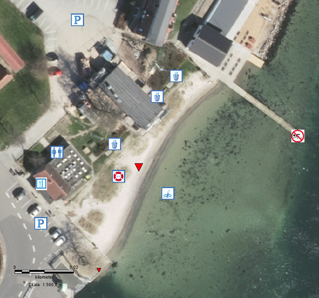 Her ser du en oversigt over de forskellige steder ved stranden.