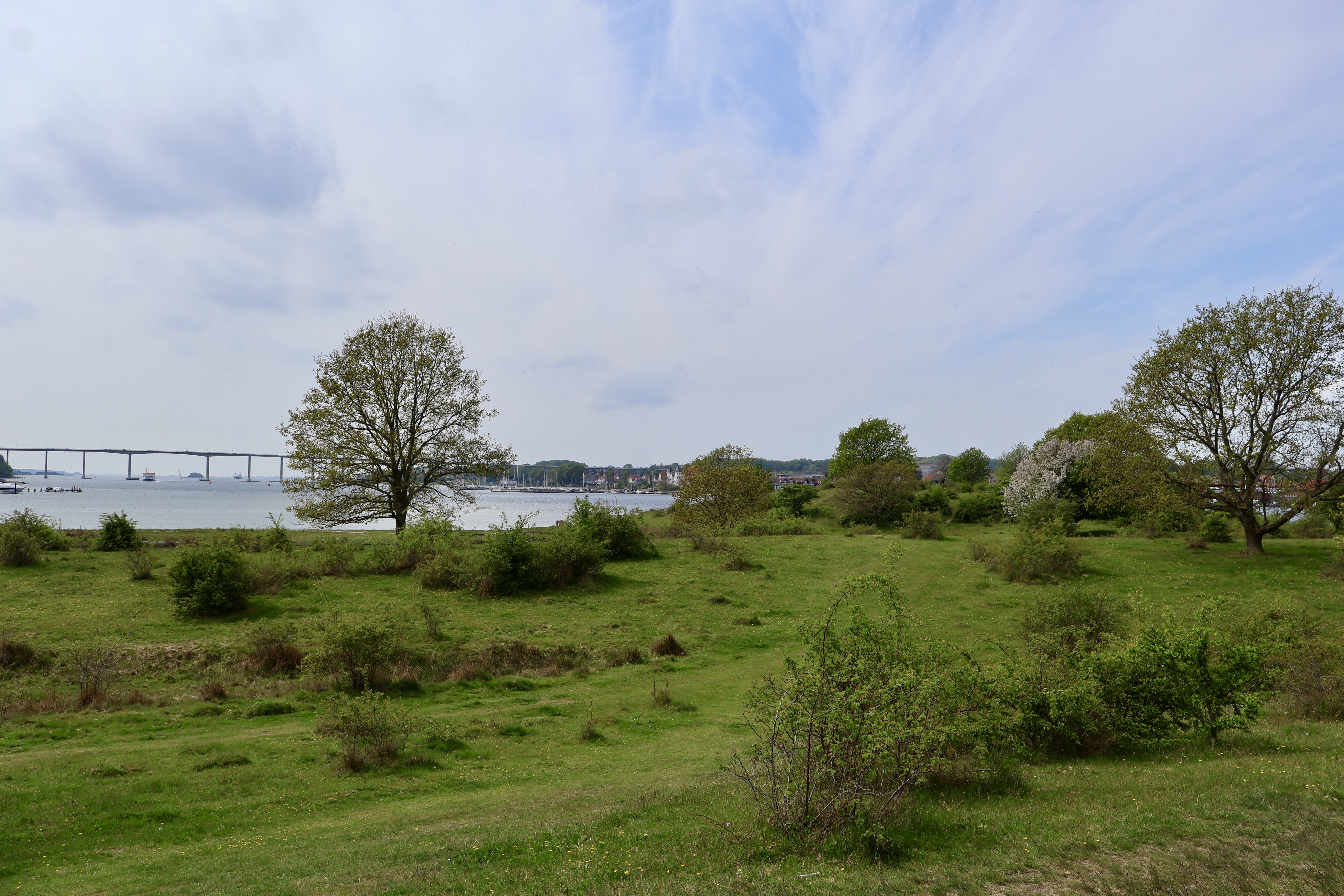 Mod vest kan man se Svendborgsundbroen og holde øje med færgerne, der sejler under.