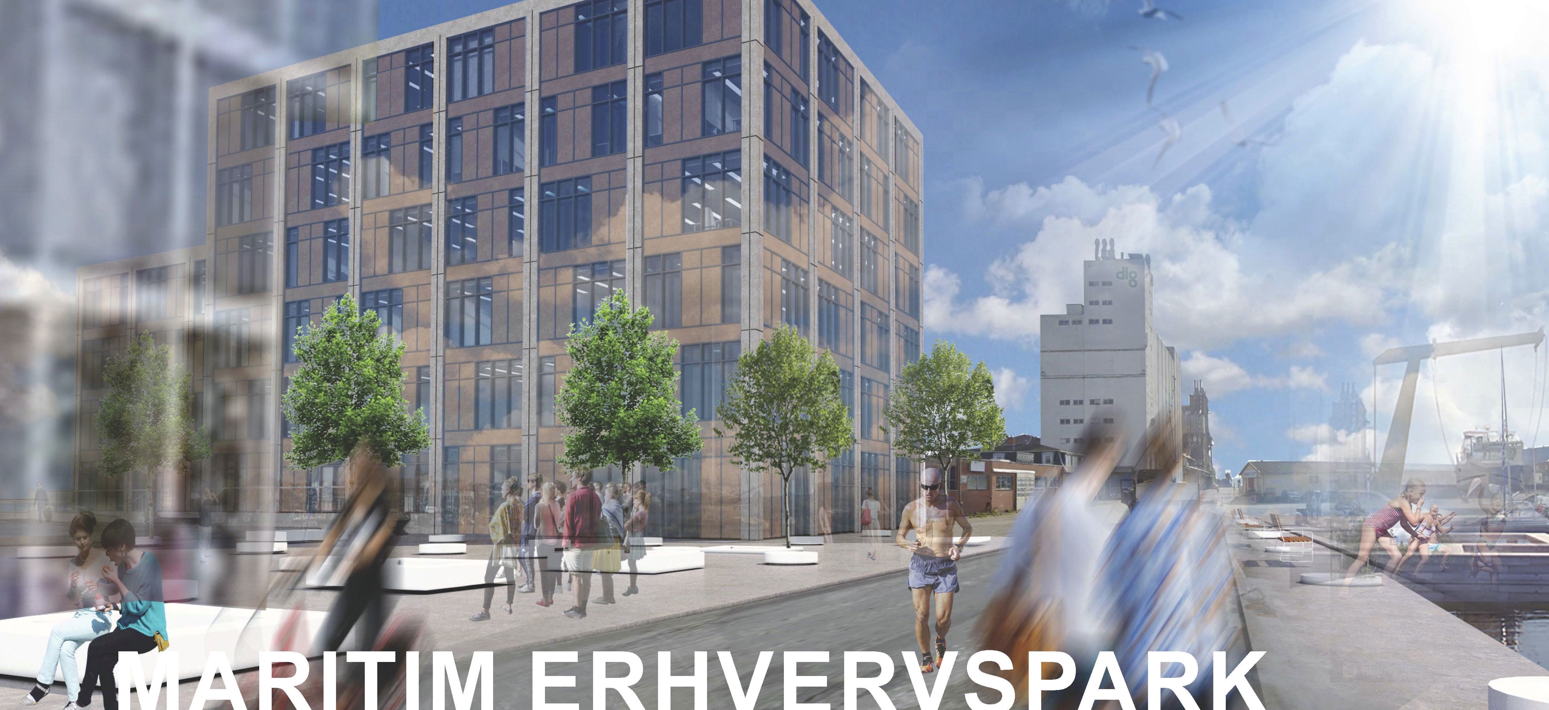 Skitse af kajområde der illustrerer udviklingen af Svendborg Havn