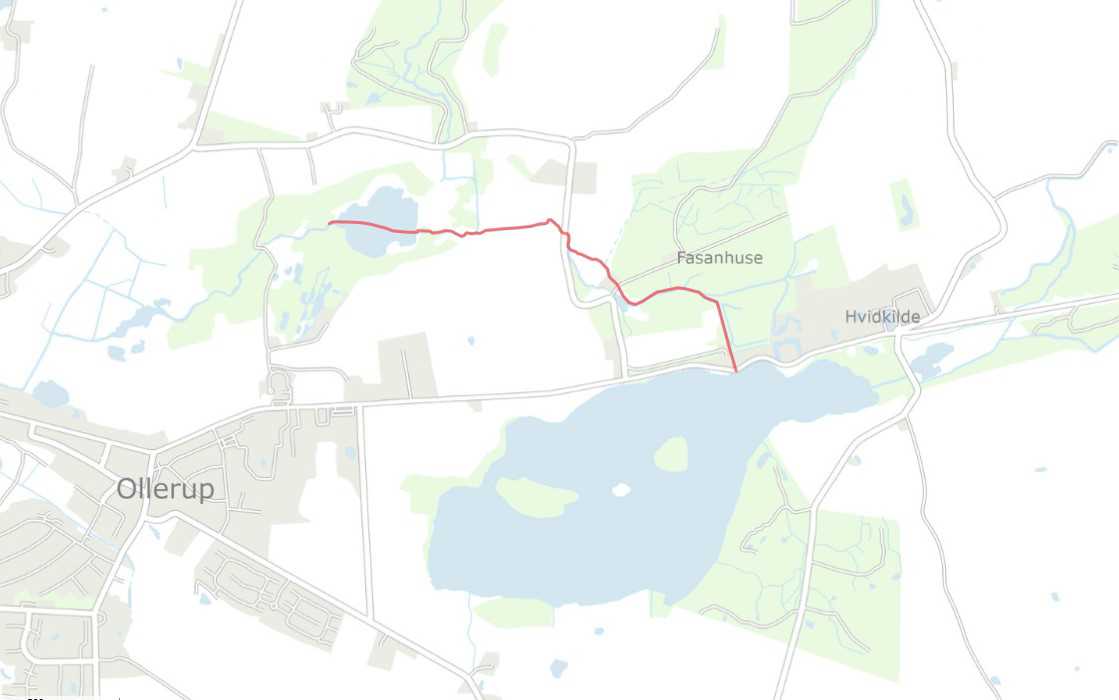 Projektstrækningen Syltemade Å øvre del vist med rødt på skærmkort