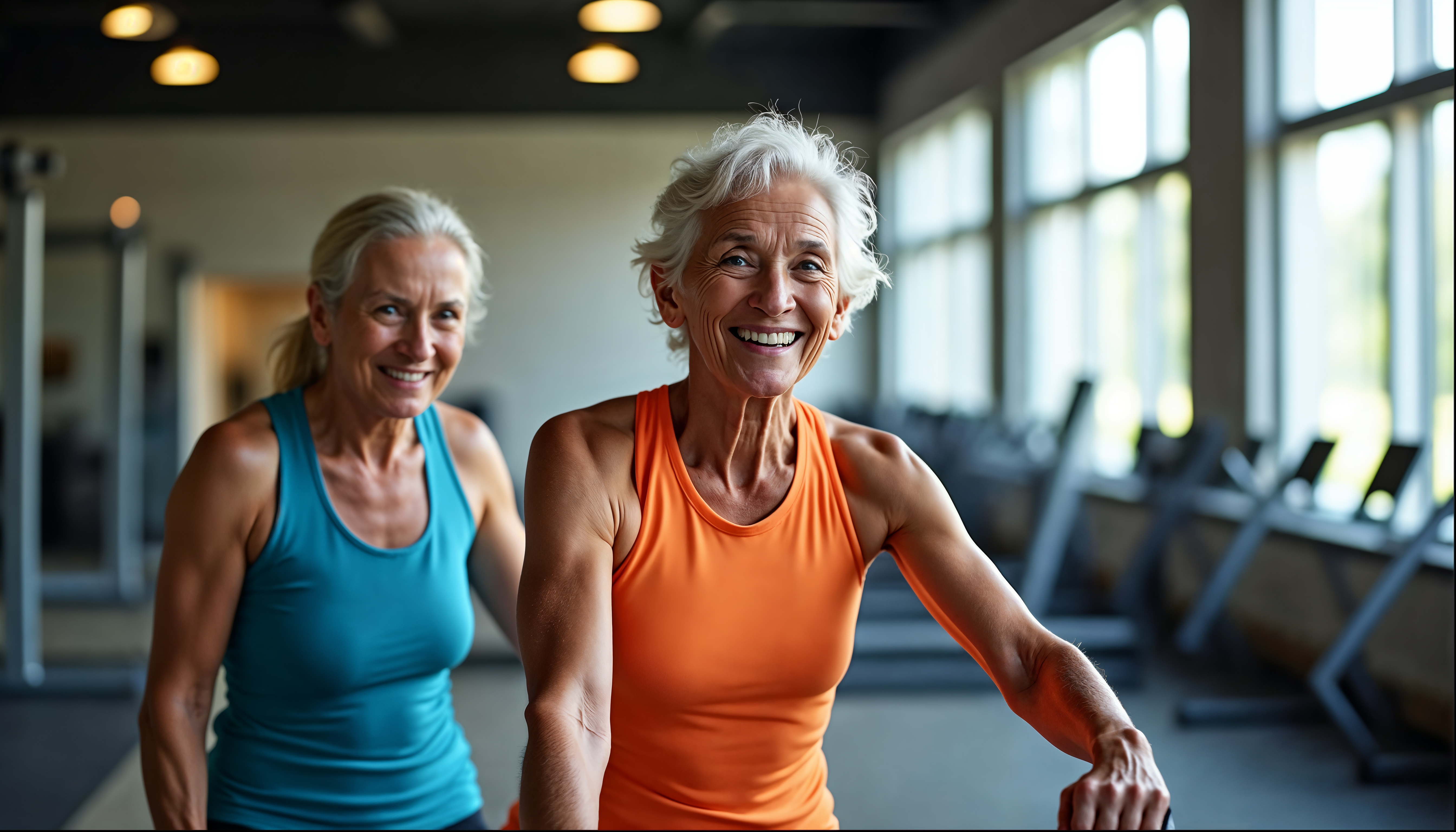 To ældre kvinder i træningscenter